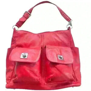 BOOWIGGIE ELLA DUO NAPPY BAG GENUINE LEATHER BABY  RED SHOULDER BAG